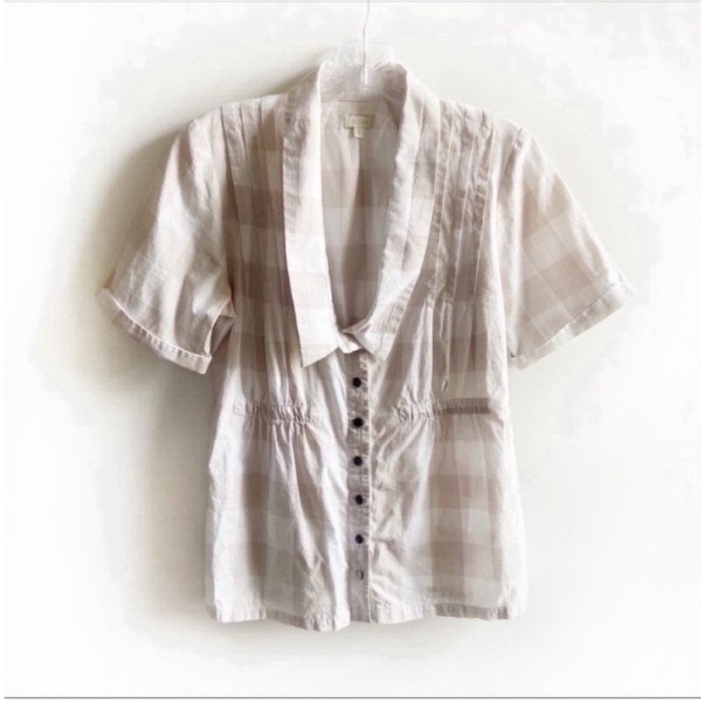 Anthropologie Dolan tan cream Buffalo plaid top collared buttons